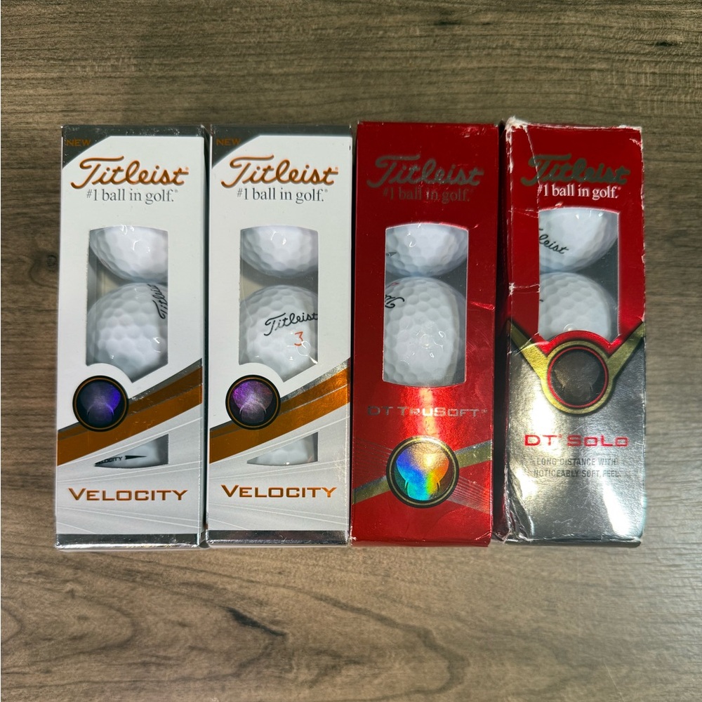New - 12 Titleist Golf Balls(6 Velocity, 3 DT Solo, 3 DT Trusoft)